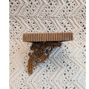 Vintage 1978 Homco Faux Wood Basket Weave Wall Shelf Ornate Bracket Brown 3323